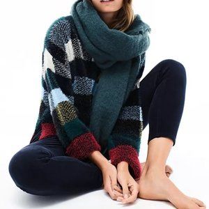 Anthropologie  CARRAWAY BOUCLE FRINGED SCARF Turquoise